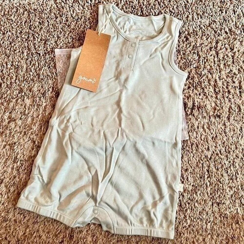 NWT Goumi Kids Swell Baby Romper SZ 12-18 mo Blue Bamboo Organic Cotton Shortie